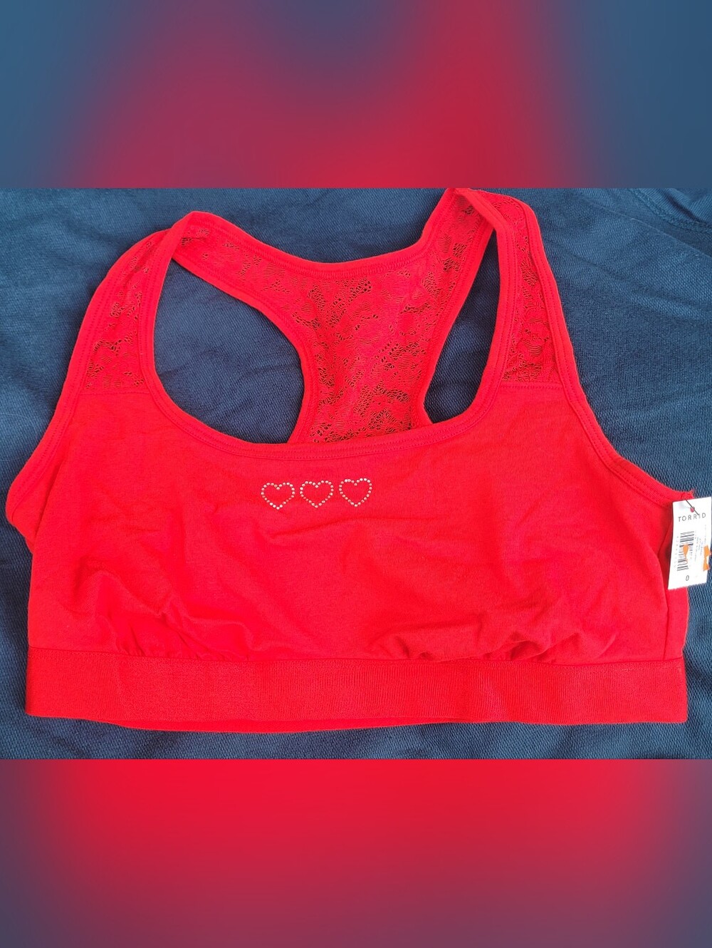 Torrid Unlined Square Neck Bra w/Lace & Crystal Hearts NWT ❤️ GORGEOUS! Size 0